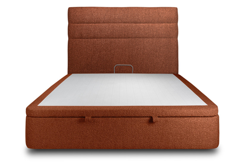 Lit coffre 200x200 cm avec Tête de lit à lignes - Tissu Bouclette