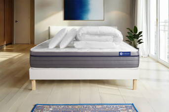 Pack lit complet 180x200 cm - Matelas + Sommier Blanc (en kit) + 2 oreillers + Couette - Actilatex Zen