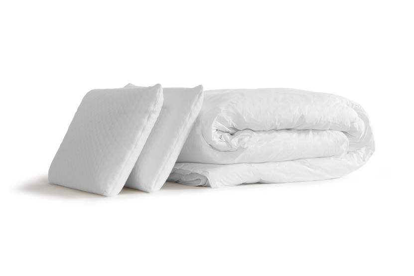 Pack lit complet 140x200 cm - Matelas + Sommier Blanc (en kit) + 2 oreillers + Couette - Actilatex Tech