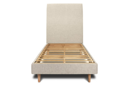 Lit 90x200 cm - Sommier à lattes H29 cm + tête de lit tapissée - Tissu Toile natté Beige Clair