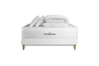 Pack lit complet 180x200 cm - Matelas + Sommier Blanc (en kit) + 2 oreillers + Couette - Buckingham