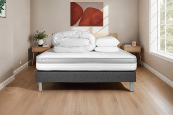 Pack lit complet 180x200 cm - Matelas + Sommier Gris (en kit) + 2 oreillers + Couette - Vital Relax Pack lit complet 180x200 cm - Matelas + Sommier Gris (en kit) + 2 oreillers + Couette - Vital Relax
