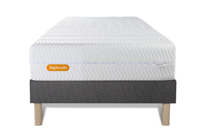 Ensemble Matelas Sommier 90x190 cm - Sommier Gris (déjà monté) - Memo Bio