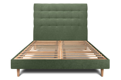 Lit 150x190 cm - Sommier à lattes H29 cm + tête de lit capitonnée - Tissu Toile natté Vert Kaki