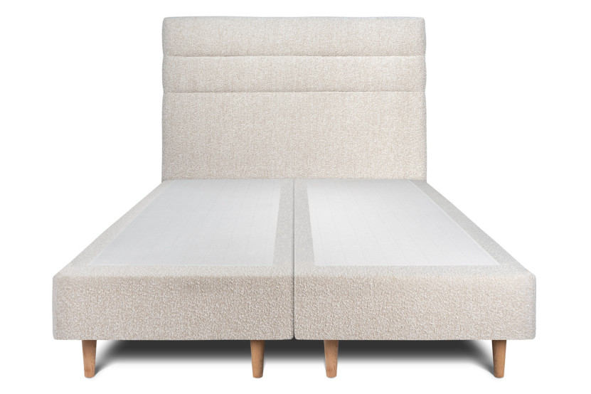 Lit 2x80x200 cm avec Tête de lit à lignes - Tissu Bouclette