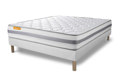 Ensemble Matelas Sommier 140x190 cm - Sommier Blanc (déjà monté) - Memo Spring