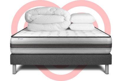 Pack lit complet 140x200 cm - Matelas + Sommier Gris (en kit) + 2 oreillers + Couette - Vitalpower Recover