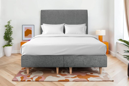 Lit 2x 90x200 cm - Sommier tapissier H35 cm + tête de lit tapissée - Tissu Toile natté Gris Anthracite
