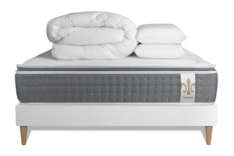 Pack lit complet 180x200 cm - Matelas + Sommier Blanc (en kit) + 2 oreillers + Couette - Vingt-Six PLUS Pack lit complet 180x200 cm - Matelas + Sommier Blanc (en kit) + 2 oreillers + Couette - Vingt-Six PLUS