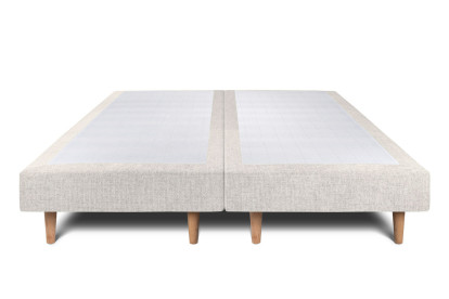Lit 2x 100x200 cm - Sommier tapissier H29 cm + tête de lit à lignes - Tissu Toile natté Beige Clair