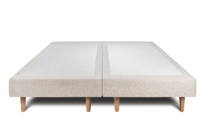 Lit 2x 90x200 cm - Sommier tapissier H29 cm + tête de lit à lignes - Tissu Bouclette Beige Clair