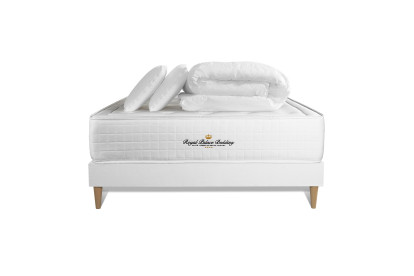Pack lit complet 160x200 cm - Matelas + Sommier Blanc (en kit) + 2 oreillers + Couette - Buckingham