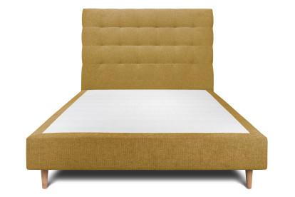 Lit 160x200 cm - Sommier tapissier H35 cm + tête de lit capitonnée - Tissu Toile natté Jaune