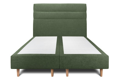 Lit 2x 100x200 cm - Sommier tapissier H35 cm + tête de lit à lignes - Tissu Toile natté Vert Kaki