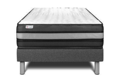 Ensemble Matelas Sommier 90x190 cm - Sommier Gris (en kit) - Vital Power Zen