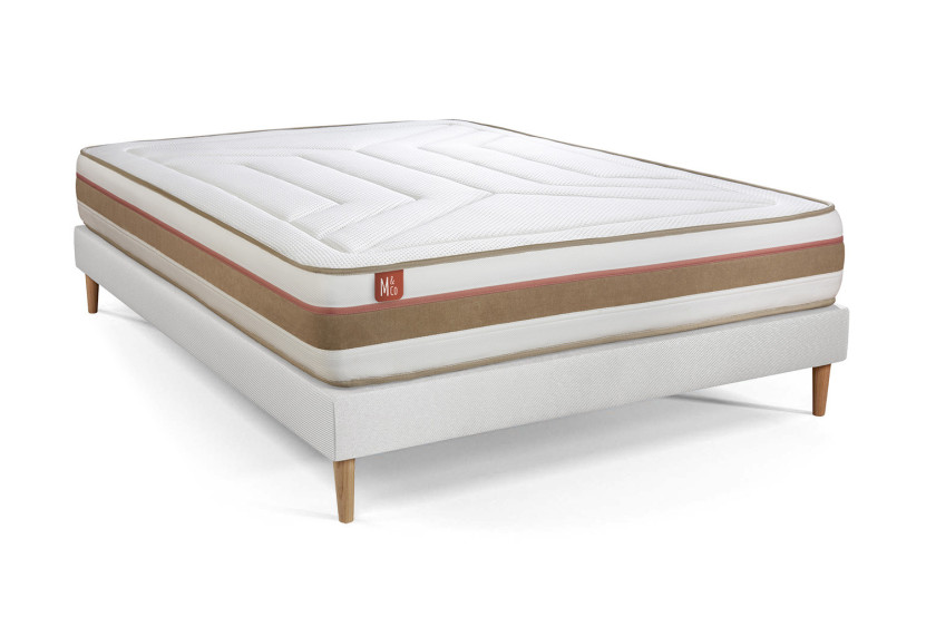 Pack lit complet 180x200 cm - Matelas + Sommier Blanc (en kit) + 2 oreillers + Couette - Le Tendre