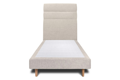 Lit 90x190 cm - Sommier tapissier H29 cm + tête de lit à lignes - Tissu Toile natté Beige Clair