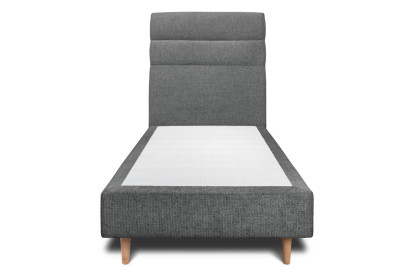 Lit 90x190 cm - Sommier tapissier H35 cm + tête de lit à lignes - Tissu Toile natté Gris Anthracite