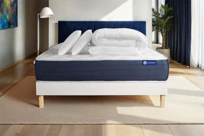 Pack lit complet 180x200 cm - Matelas + Sommier Blanc (en kit) + 2 oreillers + Couette - Actilatex Sleep