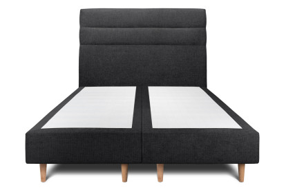 Lit 2x 80x200 cm - Sommier tapissier H35 cm + tête de lit à lignes - Tissu Toile natté Noir