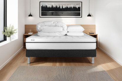 Pack lit complet 200x200 cm - Matelas + Sommier Noir (en kit) + 2 oreillers + Couette - Vital Spa