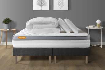 Pack lit complet 180x200 cm - Matelas + 2 Sommiers Gris + 2 oreillers + Couette - Memo Zen Pack lit complet 180x200 cm - Matelas + 2 Sommiers Gris + 2 oreillers + Couette - Memo Zen