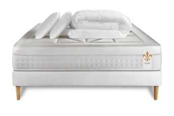 Pack lit complet 160x200 cm - Matelas + Sommier Blanc + 2 oreillers + Couette - Vingt-Huit