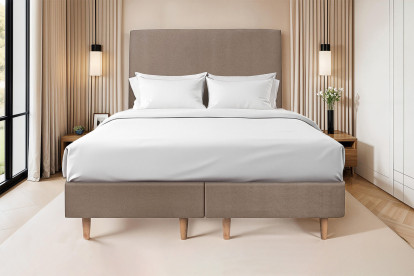 Lit 2x 90x200 cm - Sommier tapissier H35 cm + tête de lit tapissée - Tissu Velours Taupe