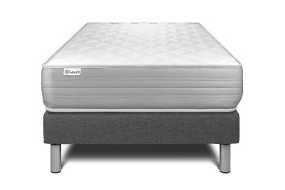 Ensemble Matelas Sommier 90x190 cm - Sommier Gris (déjà monté) - Vitalmemo