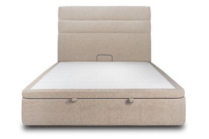 Lit coffre 160x200 cm avec Tête de lit à lignes - Tissu Toile natté Beige Brun