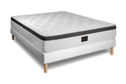 Pack lit complet 200x200 cm - Matelas + Sommier Blanc (en kit) + 2 oreillers + Couette - Privilège