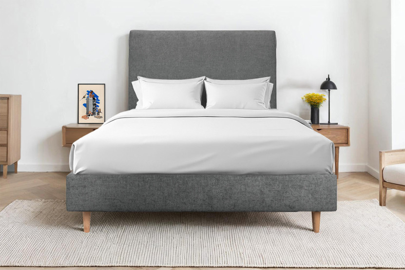 Tête de lit 150 cm Tapissée - Tissu Toile Natté Gris Anthracite