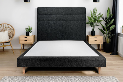 Lit 150x200 cm - Sommier tapissier H29 cm + tête de lit à lignes - Tissu Bouclette Noir