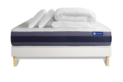 Pack lit complet 180x200 cm - Matelas + Sommier Blanc (en kit) + 2 oreillers + Couette - Actilatex Morpho