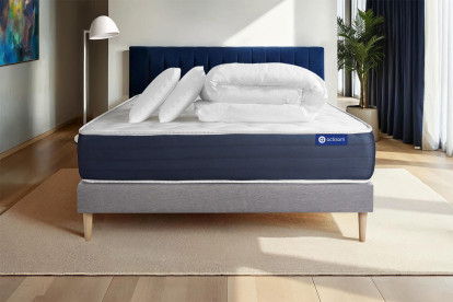 Pack lit complet 180x200 cm - Matelas + Sommier Gris (en kit) + 2 oreillers + Couette - Actilatex Sleep