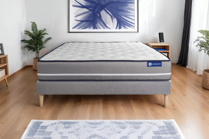Ensemble Matelas Sommier 140x200 cm - Sommier Gris (en kit) - Actilatex Pur