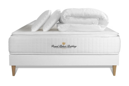 Pack lit complet 200x200 cm - Matelas + Sommier Blanc (en kit) + 2 oreillers + Couette - George V