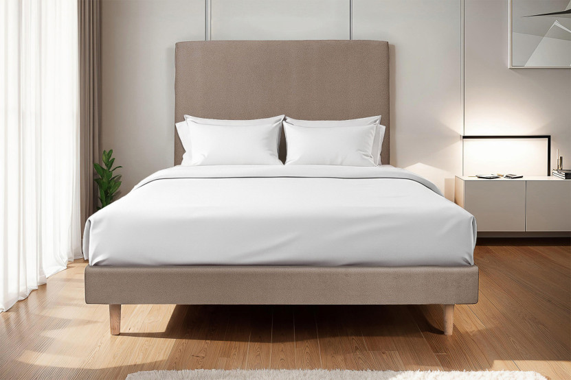 Lit 140x190 cm avec Tête de lit tapissée - Tissu Velours