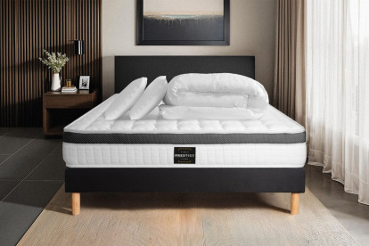 Pack lit complet 200x200 cm - Matelas + Sommier Noir (en kit) + 2 oreillers + Couette - Supérieur