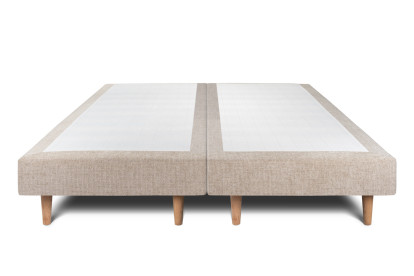 Lit 2x 100x200 cm - Sommier tapissier H29 cm + tête de lit à lignes - Tissu Toile natté Beige Brun