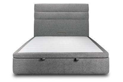 Lit coffre 140x190 cm avec Tête de lit à lignes - Tissu Toile natté Gris Anthracite