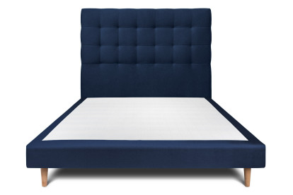 Lit 135x190 cm - Sommier tapissier H29 cm + tête de lit capitonnée - Tissu Velours Bleu Océan