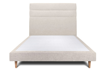 Lit 160x200 cm - Sommier tapissier H29 cm + tête de lit à lignes - Tissu Toile natté Beige Clair