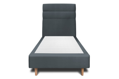 Lit 90x190 cm - Sommier tapissier H35 cm + tête de lit à lignes - Tissu Velours Gris Anthracite