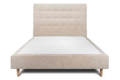 Lit 150x190 cm - Sommier tapissier H35 cm + tête de lit capitonnée - Tissu Toile natté Beige Brun