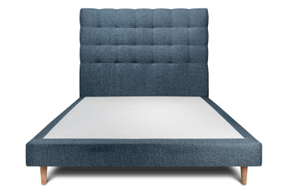 Lit 150x190 cm - Sommier tapissier H29 cm + tête de lit capitonnée - Tissu Bouclette Bleu