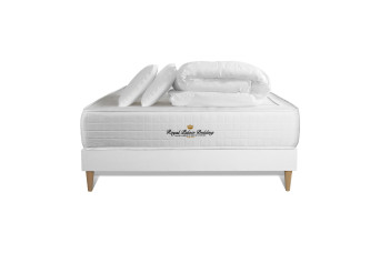 Pack lit complet 140x190 cm - Matelas + Sommier Blanc + 2 oreillers + Couette - Windsor