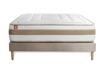Ensemble Matelas Sommier 140x190 cm - Sommier Beige (déjà monté) - Le Raffiné