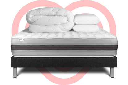 Pack lit complet 200x200 cm - Matelas + Sommier Noir (en kit) + 2 oreillers + Couette - Vitalspring Recover