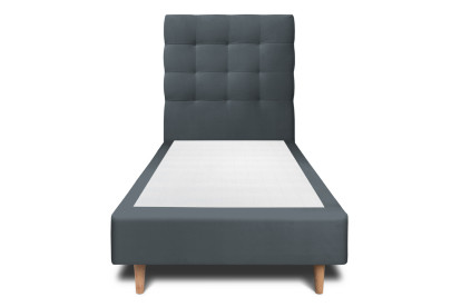 Lit 90x190 cm - Sommier tapissier H35 cm + tête de lit capitonnée - Tissu Velours Gris Anthracite